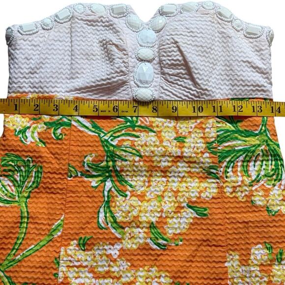 Lilly Pulitzer Bowen Strapless Dress Sz 0 Beaded Orange White Floral Cotton - Picture 11 of 16